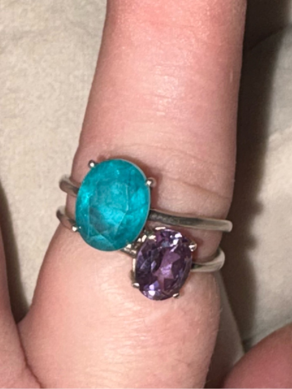 Sterling Silver Alexandrite and Paraiba Tourmaline Adjustable Rings